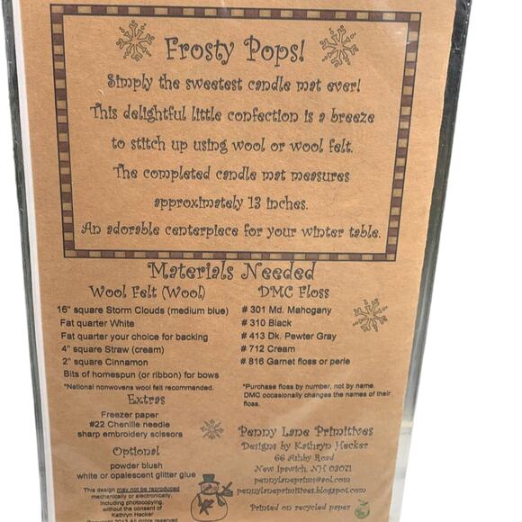 NWT New Penny Lane Primitives Frosty Pops! Candle Mat Craft Pattern #141 - Picture 2 of 2